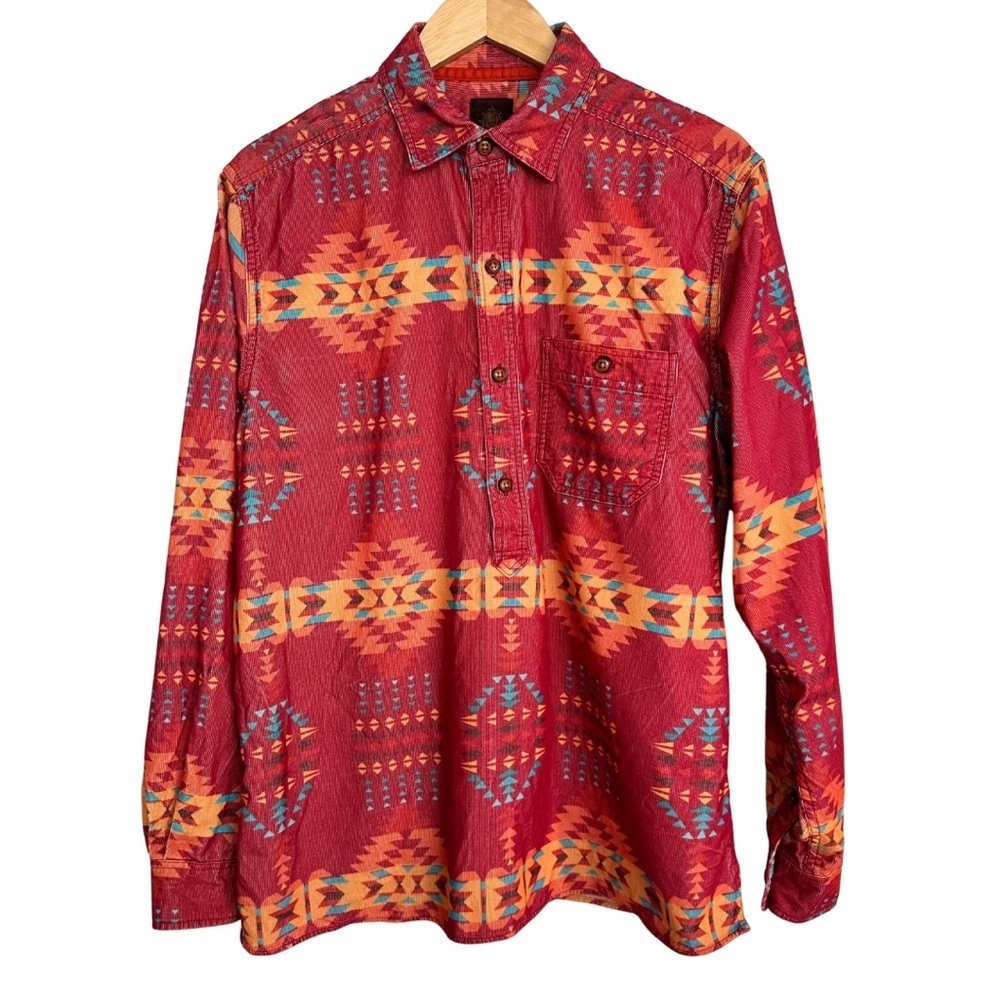 Territory Ahead Red Orange Papagayo Corduroy Popover Shirt Medium Southwestern